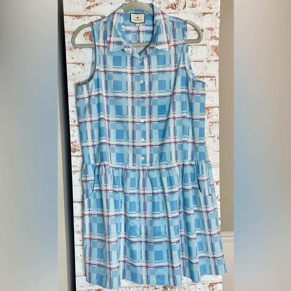 Tuckernuck Blue Plaid Collared Sleeveless Shift Dress Size L